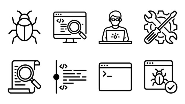 Software Development and Debugging Line Icon Set