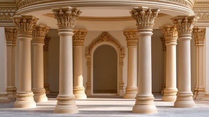 Fototapeta premium Exquisite architectural details of classic columns and ornate design in a grand interior space with soft lighting effects