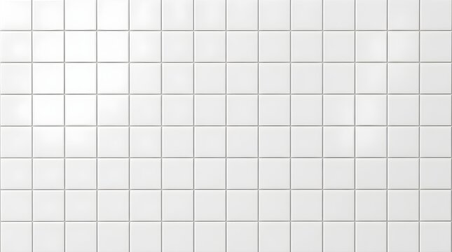 White ceramic square tile wall pattern, clean minimalist background for kitchen or bathroom interior design