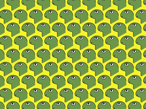 pattern with cartoon monster on yellow background