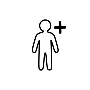 Black line icon of a human figure with a plus sign representing a new user