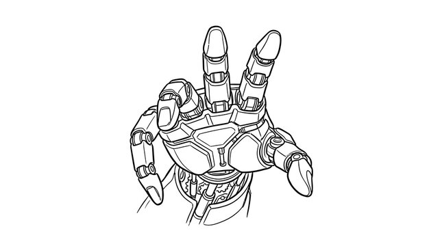 Mechanical robot hand outline vector illustration isolated on white background