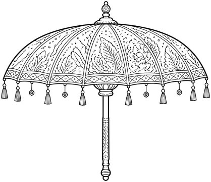 Intricate Vintage Parasol with Floral Patterns and Tassels