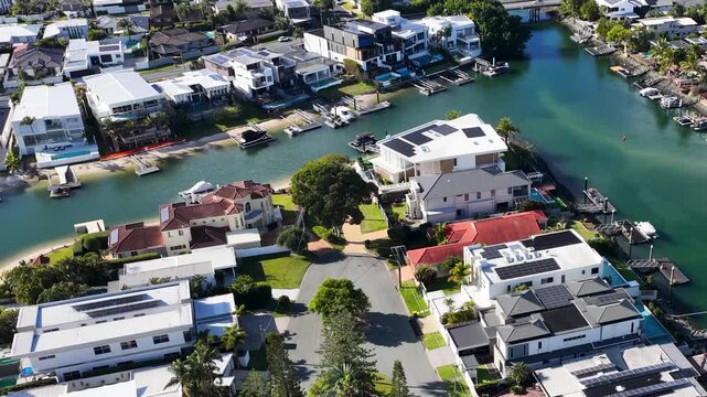 Aerial View of Luxury Waterfront Mansions in Broadbeach Waters