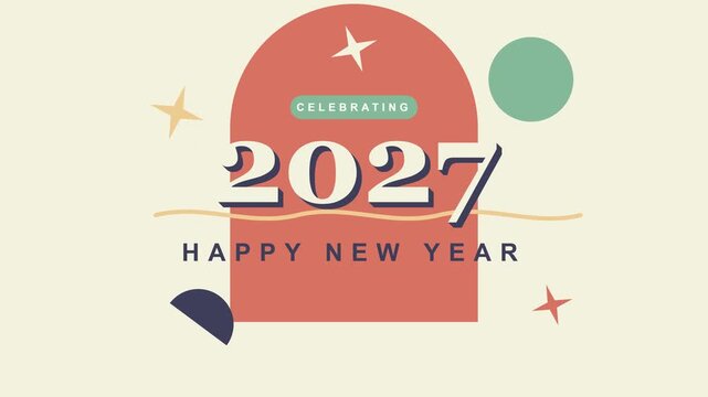 Abstract graphic design illustration for celebrating the upcoming 2027 happy new year event featuring minimalist shapes and modern typography layout
