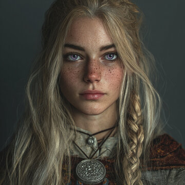 Ultra Photo Beautiful Young Viking Woman She Dressed Long Blonde