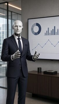 AI robot presenting in meeting room