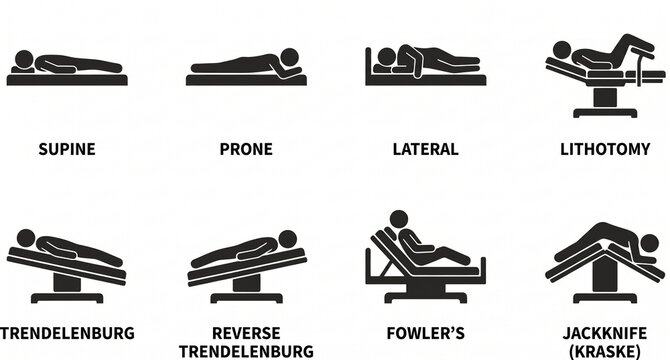 Black Silhouette Medical Patient Positions Chart on Clean White Background 2026