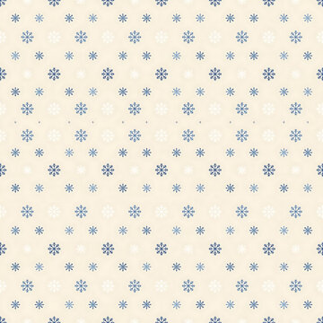 Seamless pattern with minimal snowflake winter blue white on cream flat vector festive perfect for textile wallpaper wrapping paper fabric gift holiday.