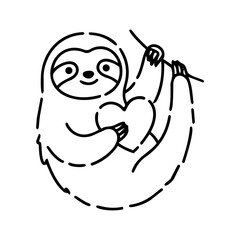 Fototapeta premium Cute Sloth Holding Heart Line Art Design for Day Celebrations