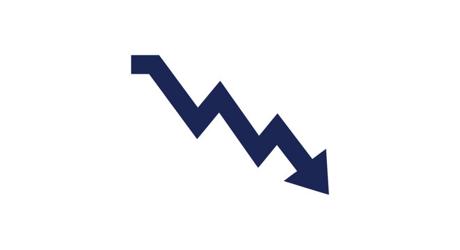 Downward arrow with jagged line a flat vector illustration on white background