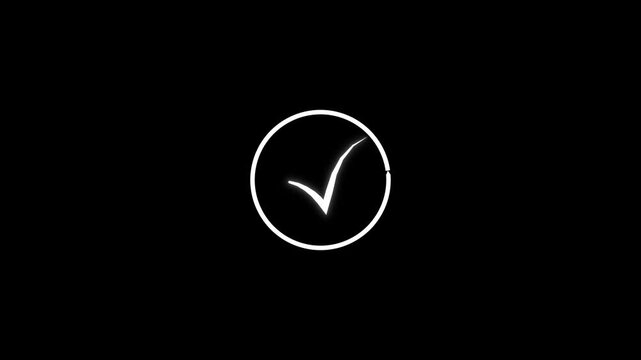 Green check mark animation, yes tick, correct check mark symbol on black background, yes sign 4k, animated green tick concept motion graphic overlay footage video loop sign for video editor