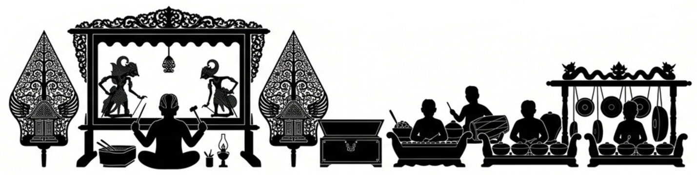 Traditional Javanese Wayang Kulit Shadow Puppet Performance Silhouette