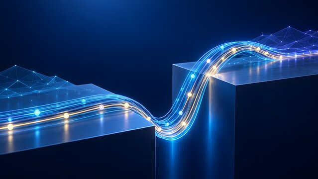 High speed fiber optic data stream bridging digital gap representing network connection and information transfer technology