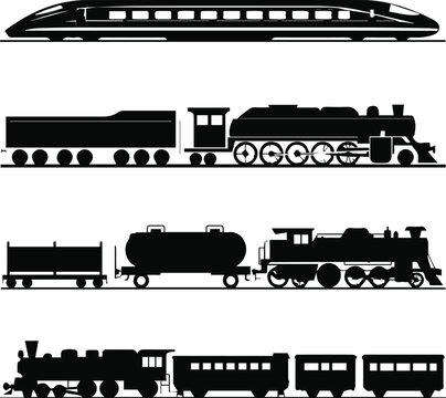 Steam locomotive silhouettes for museum and history