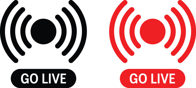 go live streaming icons set, isolated vector collection for broadcast signals, recording buttons, online transmission, real time media communication and modern flat interface design assets