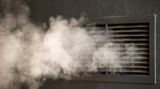 Thick white smoke coming out of air vent on black wall