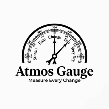 Atmos gauge vintage meteorological barometer instrument dial featuring dual indicator needles for tracking atmospheric pressure changes logo design
