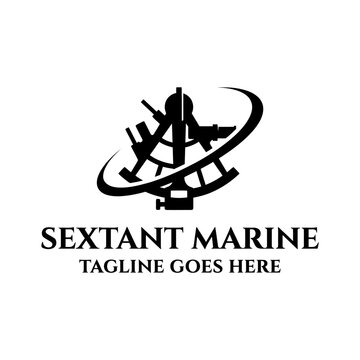 Sextant marine navigational measuring instrument with curved arc scale for ensuring precise ocean mapping maritime exploration logo design