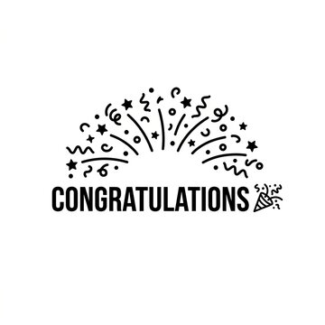 Celebratory blackline logo with confetti and text congratulations.