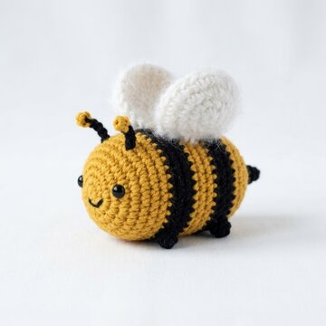 Cute Handmade Crochet Bee Toy with White Wings.