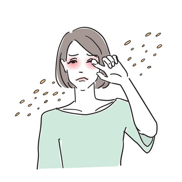 目が痒い女性　花粉症アレルギーの症状