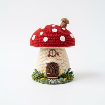 Whimsical Miniature Fairy House with Mushroom Roof Decor.