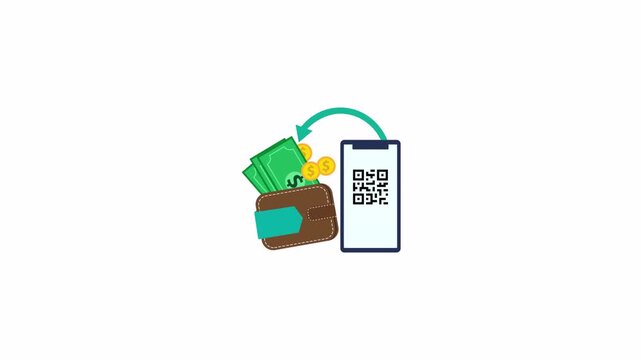QR Code Payment Animation. Mobile Wallet and QR Code Transfer and Cashback