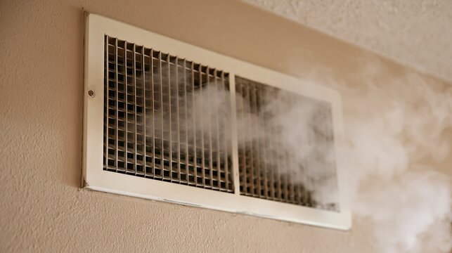 Thick smoke coming out of air vent on wall