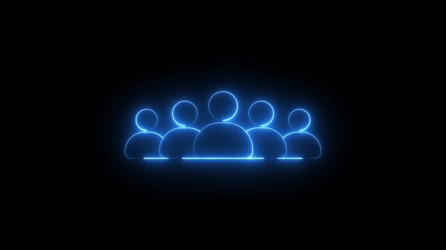 Group of people icons animation appearing on screen white background motion. neon glowing team icon
