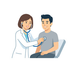 Obraz premium Medical Checkup Scene with Female Doctor and Male Patient.