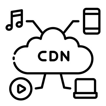 cdn outline icon. content delivery network. streams media to devices. fast global reach