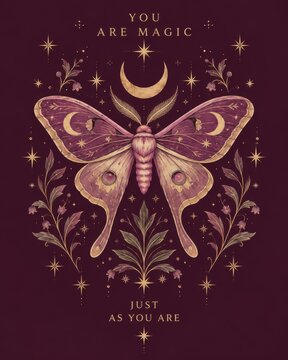 Inspirational Butterfly Artwork with Celestial Elements and Motivational Quote