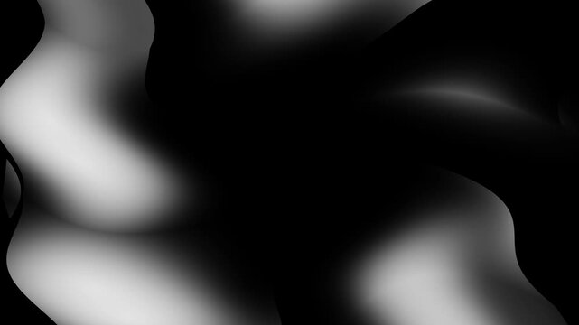 Abstract monochrome flowing light forms on black, elegant seamless motion background.