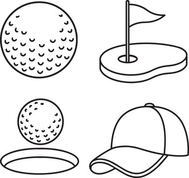 golf sport elements line art icons set vector illustration.