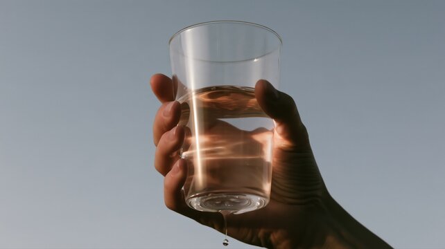 hand holding a full glass of water with a drop falling down --ar 16:9 --profile c2azhbi --v 8.2 Job ID: e61c722e-81ec-4d27-8b0c-97698aba64d4
