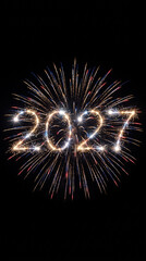 Obraz premium Front view of sparkling blue and red 2027 fireworks in darkness