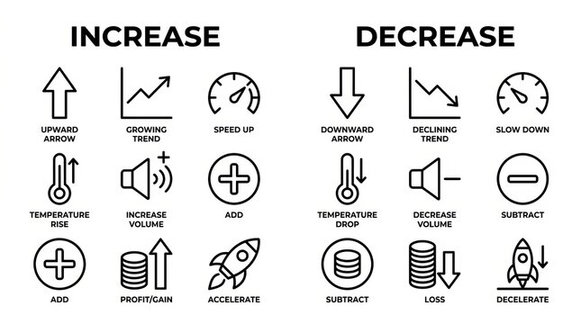 Symbolic Icons Showing Growth and Decline Trends.