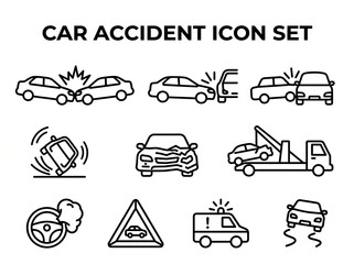 Obraz premium Minimalist Car Accident Emergency Icons Set for Safety Awareness.