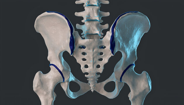 Human Pelvis and Hip Joint Anatomy, Skeletal System Medical Illustration