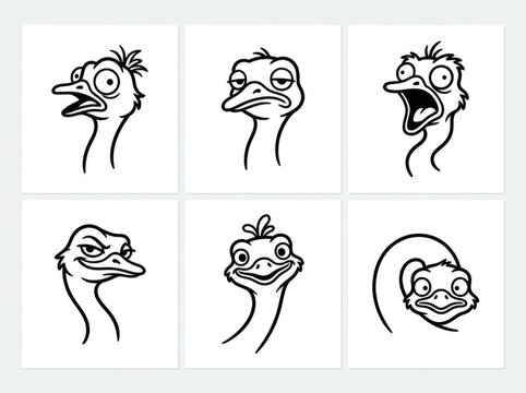 Whimsical Cartoon Duck Faces Expressing Emotions.