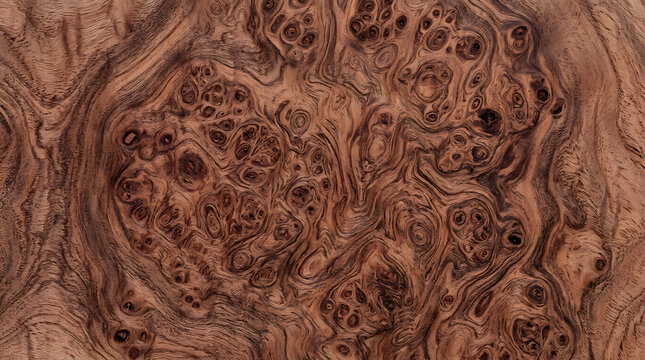Rich Walnut Burl Wood Texture, Organic Swirls, Natural Grain Pattern, Dark Brown Wood Surface
