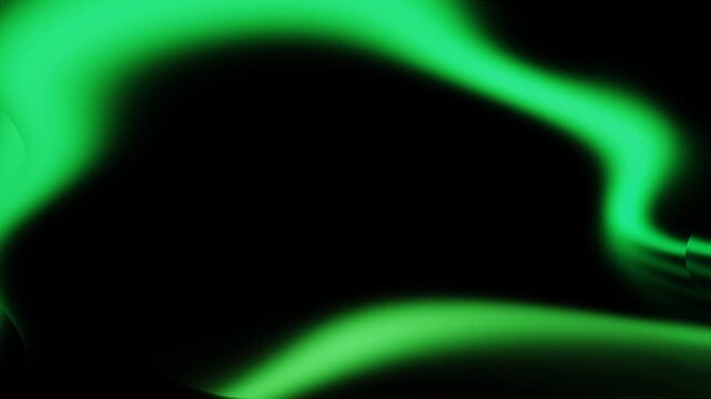 Abstract green glowing waves flowing on black background, seamless dynamic motion backdrop.