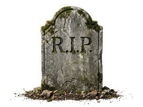 Old weathered tombstone with rip inscription isolated on transparent background