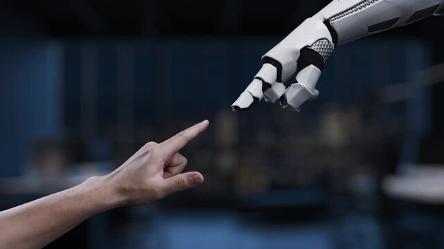 A concept of cybersecurity showcasing a human hand and a robotic hand interacting with a digital map of the world, highlighting the importance of data protection. Synapse