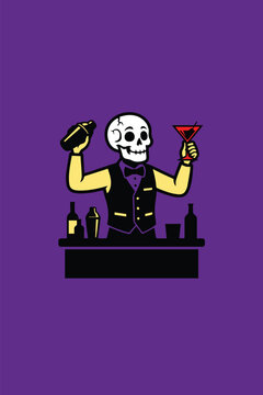 The Skull-Headed Bartender Illustrator Artwork Design Template
