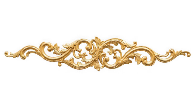 Ornate gold vintage decorative element isolated on transparent background