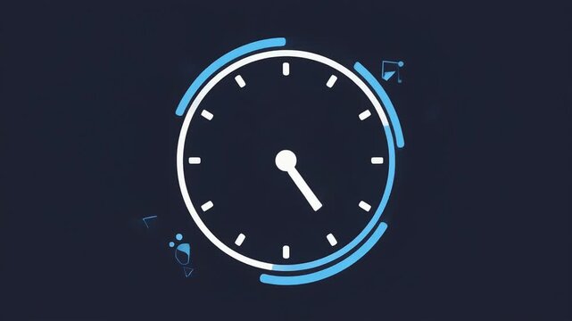 Minimalist blue clock animation showing passing time with digital motion graphics elements on dark background for modern creative media projects