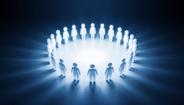Soft Glowing Arrangement of Silhouetted Figures in a Dark Environment