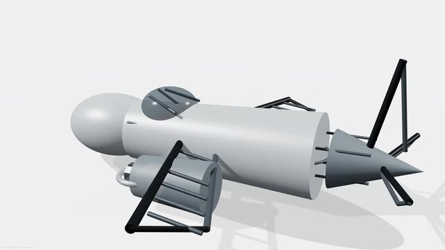 3D Digital Illustration of an Underwater Submersible Vessel Exploded View Showing Mechanical Structure and Components
